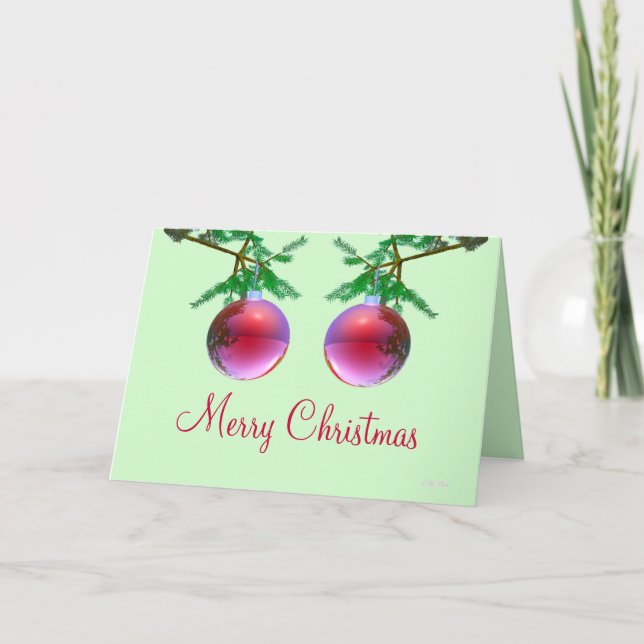 Två Röda God jul Bollar Helgkort (Framsida)