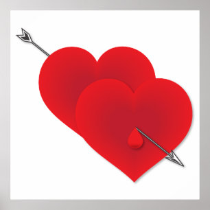 Två röda hjärtan poster