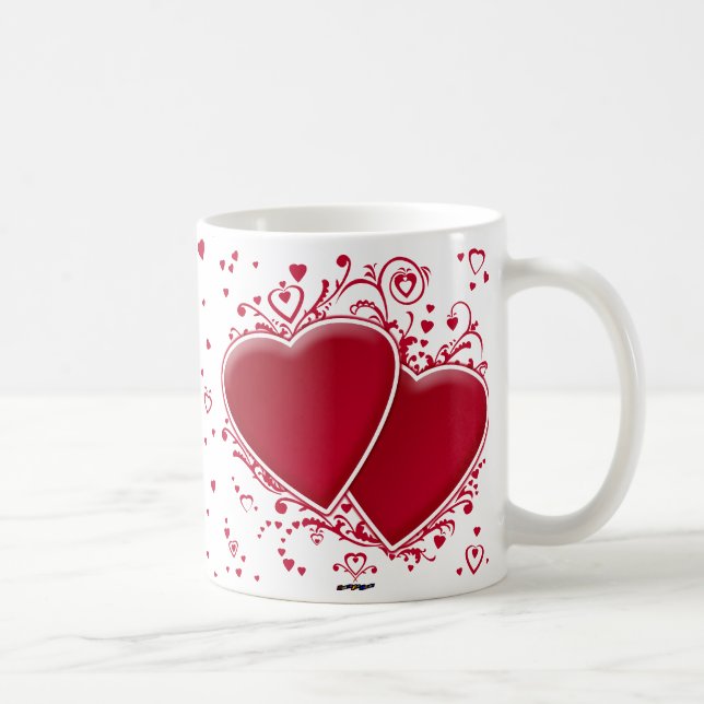Två röda hjärtor för valentin dag kaffemugg (Höger)