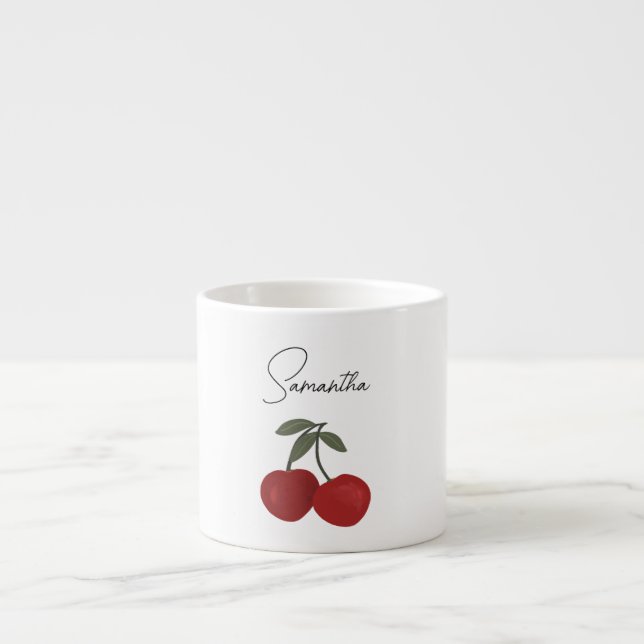 Två röda körsbär illustration | Söt frukt konst  Espressomugg (Framsidan)
