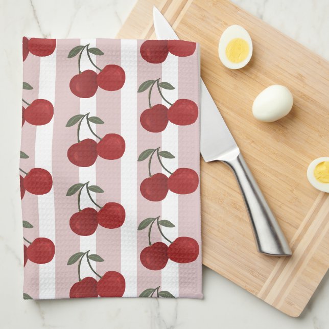 Två röda körsbär Illustration | Söt frukt konst  Kökshandduk (Vikt i Fjärdedel)