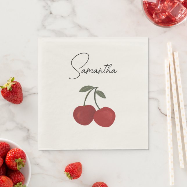 Två röda körsbär illustration | Söt frukt konst  Pappersservett (Insitu)