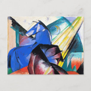 Två röda och blå hästar av Franz Marc Vykort