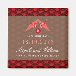 Två röda Pappra tranes Scallop Mönster sparar datu Magnet