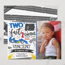 Två Röda Tävling--kort med snabb Födelsedagsfest,  Inbjudningar