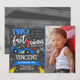 Två Röda Tävling--kort med snabb Födelsedagsfest,  Inbjudningar