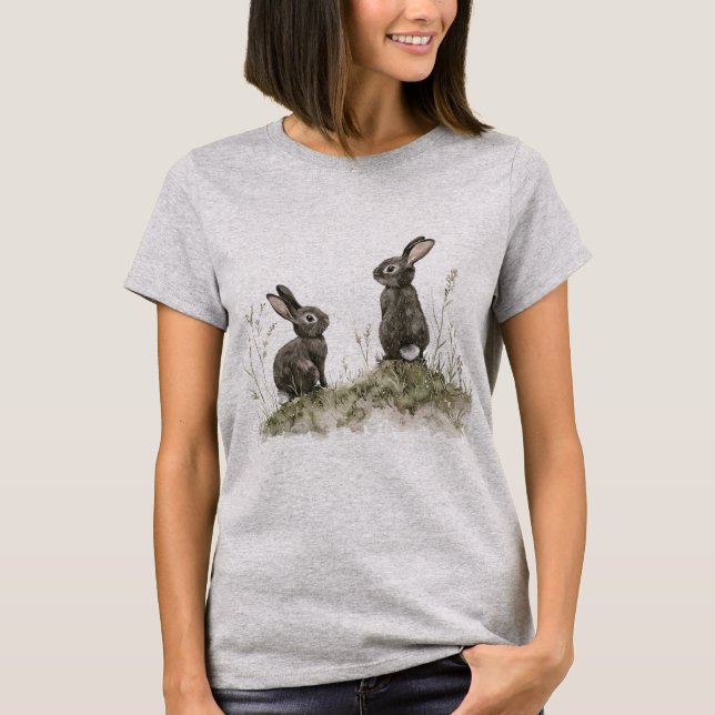 Två rökgrå kaniner t shirt (Framsida)