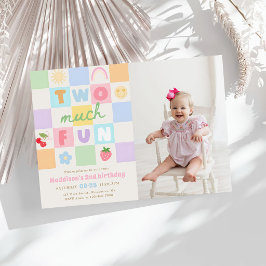 Två roliga färgglada rutyta 2-års födelsedagsfoto inbjudningar