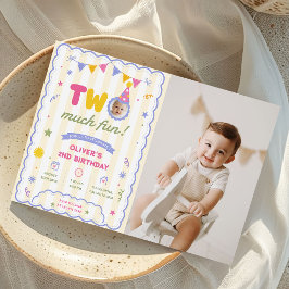 Två roliga Färgrika Foto Pojke 2-årsdag Foto Inbjudningar