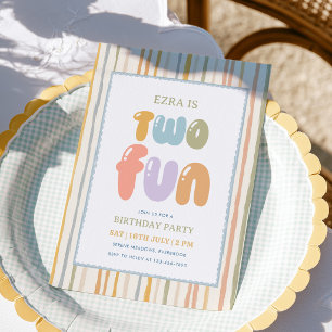 TVÅ roliga pastellränder 2-års födelsedag Inbjudningar