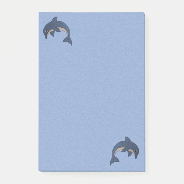 Två Roligtar av Tecknad Type Dolphins Jumping Blue Post-it Block (Framsida)