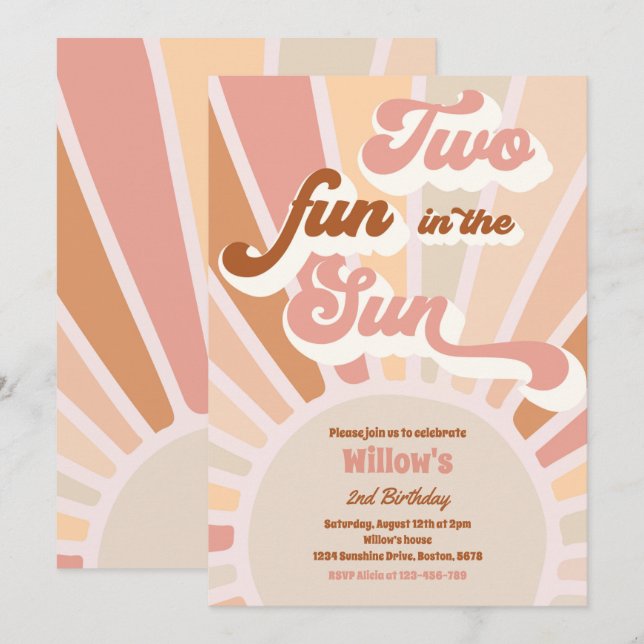 Två Roligtar i andra födelsedagen i Sol, solskenet Inbjudningar (Fram/baksida)