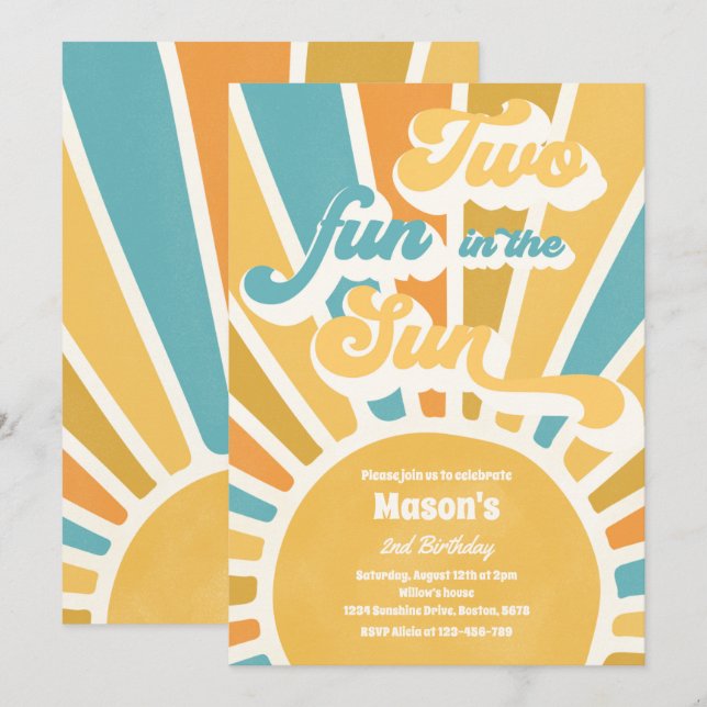 Två Roligtar i andra födelsedagsljuset i Sol Inbjudningar (Fram/baksida)