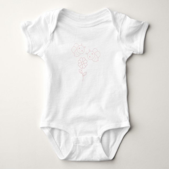 Två rosa babyhumlor och en rosa tusenskönsblomma t shirt (Framsida)