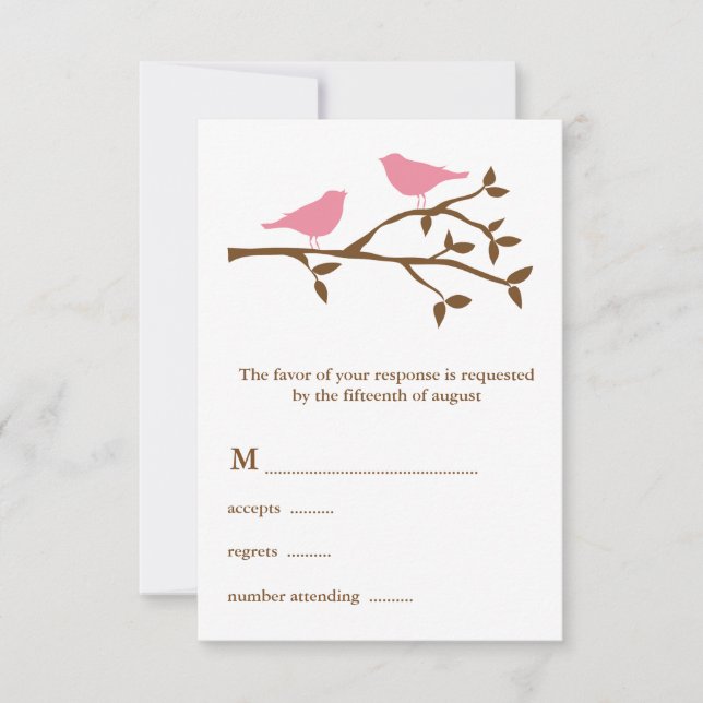 Två Rosa Birds Bröllop OSA Card Kort (Framsida)