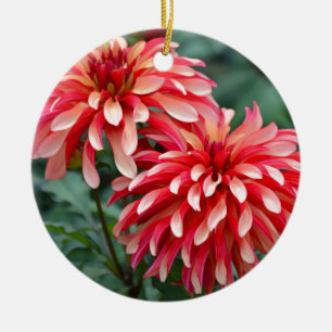 Två rosa dahlia-blommor julgransprydnad keramik