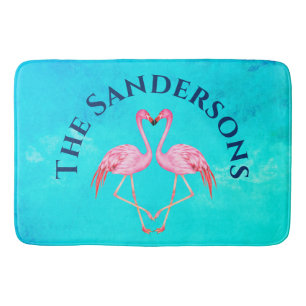 Två Rosa Flamingos Bathroom Monogram Namn Badrumsmatta