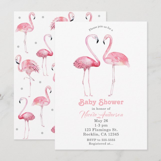 Två Rosa Flamingos Flamingo Tropisk Baby Shower Inbjudningar (Fram/baksida)