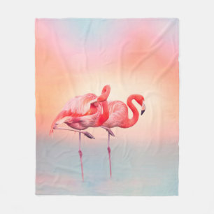 Två Rosa flamingos i vatten vid sunsetflamingo. Fleecefilt