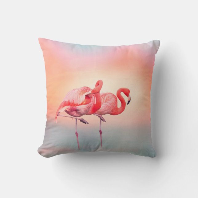 Två Rosa flamingos i vatten vid sunsetflamingo. Kudde (Framsida)
