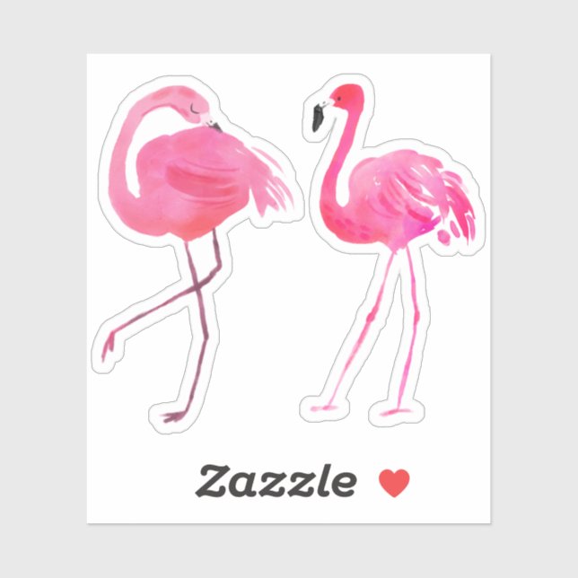 Två Rosa Flamingos Illustration Klistermärken (Ark)