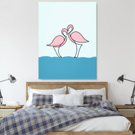 Två Rosa Flamingos på Teckning vid Vatten-linjen Canvastryck