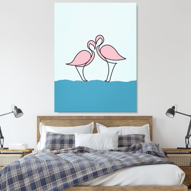 Två Rosa Flamingos på Teckning vid Vatten-linjen Canvastryck (Insitu (sovrum))