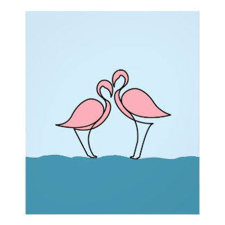 Två Rosa Flamingos på Teckning vid Vatten-linjen Fototryck