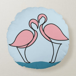 Två Rosa Flamingos på Vatten Rund Kudde