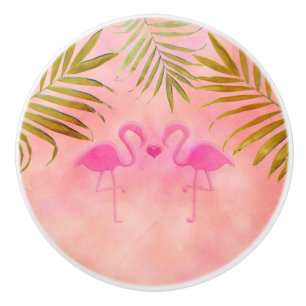 Två Rosa Flamingos Strand Vattenfärg Elegant Knopp