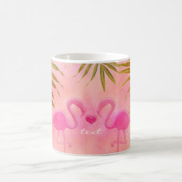 Två rosa flamingos vattenfärg tropisk kaffemugg