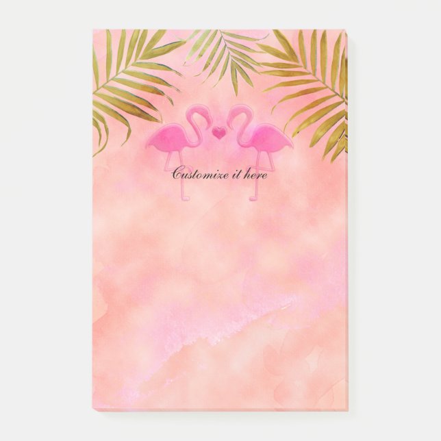 Två Rosa Flamingos vattenfärgsTropical Post it Post-it Block (Framsida)