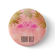 Två Rosa Flamingos Watercolor Tropical Pin Button