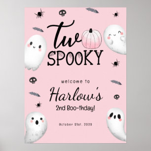 Två Rosa Ghost Halloween Birthday Välkommen Poster