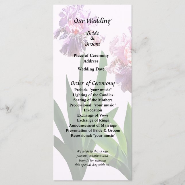 Två Rosa Irises Program (Framsida)