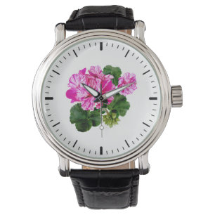 Två Rosa- och White Stripe Geraniums Armbandsur