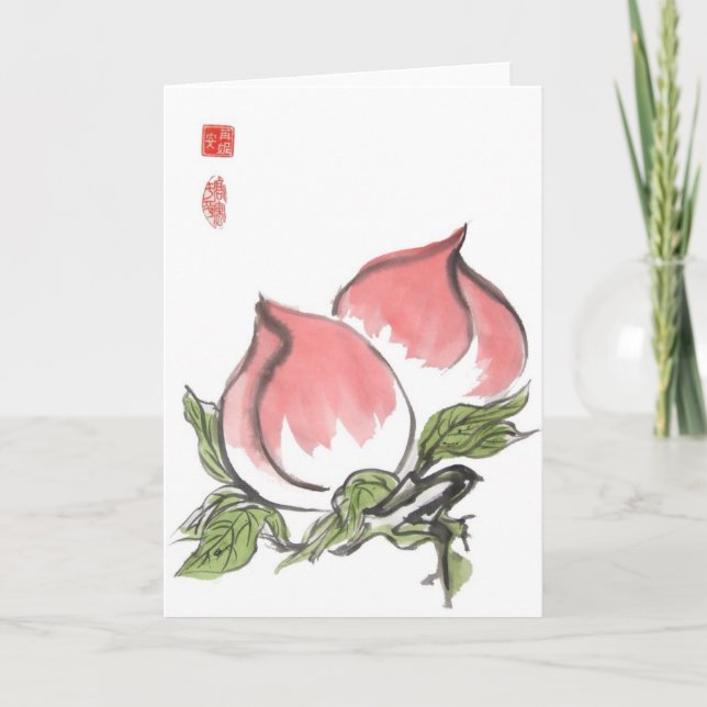 Två rosa persikor kort (Framsida)