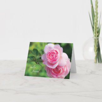 Två rosa ros, hejvän - notera kortet kort