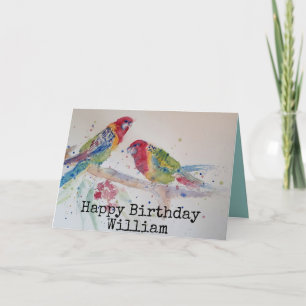 Två Rosella Parrots Watercolor Birthday Card Kort