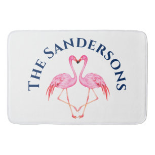 Två Rosor Flamingos Bathroom Monogram Namn Bath Ma Badrumsmatta