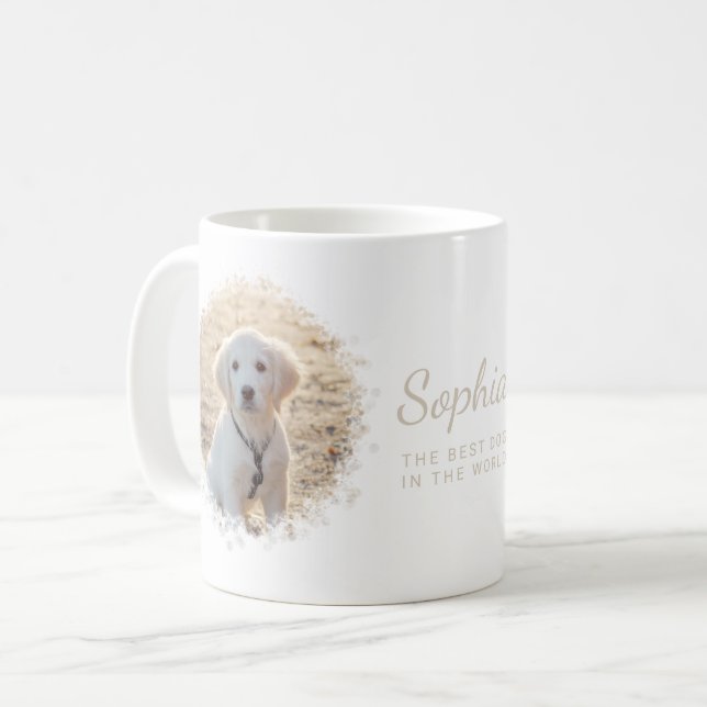 Två runda Anpassningsbar Pet-fotomallar och Beige- Kaffemugg (Framsida vänster)