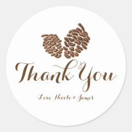 Två rustika kottar lantlig present vid bröllop runt klistermärke