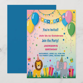 Två Safari Animals födelsedag Inbjudningar