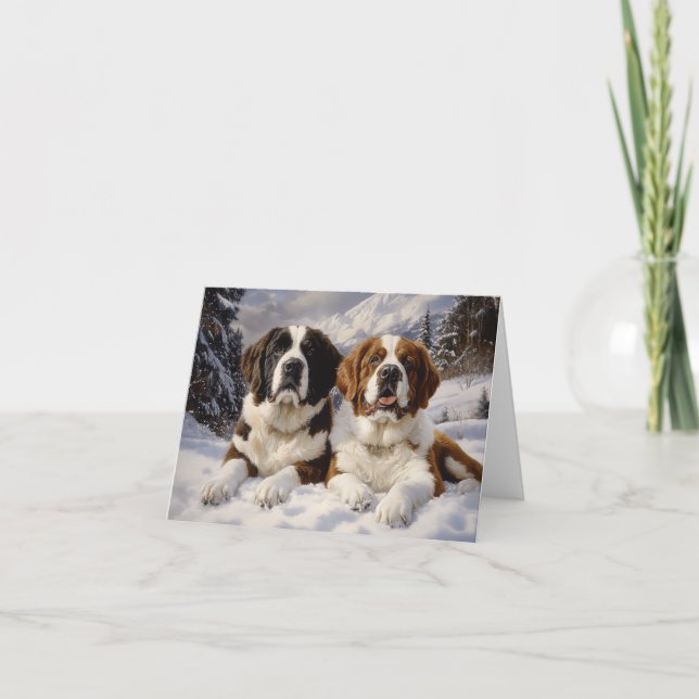 Två Saint Bernards i Snö Helgkort (Framsida)