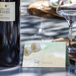 Två Sand Dollars Stående Platsskylt Bordnummer Placeringskort