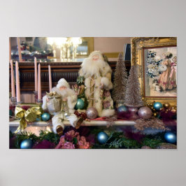 Två Santas på en Victorian Fireplace Mantel Poster