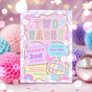 Två sassy groovy 2:a Preppy Varsity födelsedag Inbjudningar