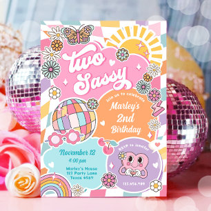 Två Sassy Groovy Retro Preppy Varsity Birthday Inbjudningar