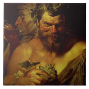 Två Satyrs (olja på panel) Kakelplatta