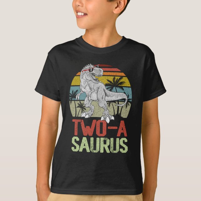 Två Saurus Birthday T Rex Dino 2 nd Dinosaur Shirt (Framsida)